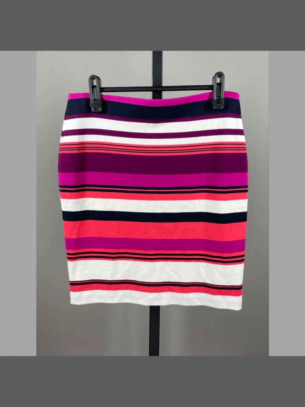 NEW Ann Taylor Skirt Womens 2 petite purple pink stripe pencil preppy classic - Picture 5 of 7